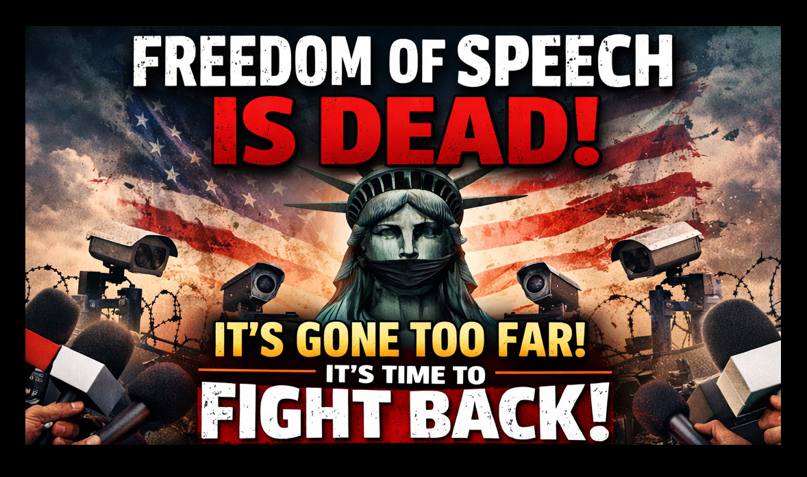 Poster warning about surveillance, censorship, and the collapse of open public speech.