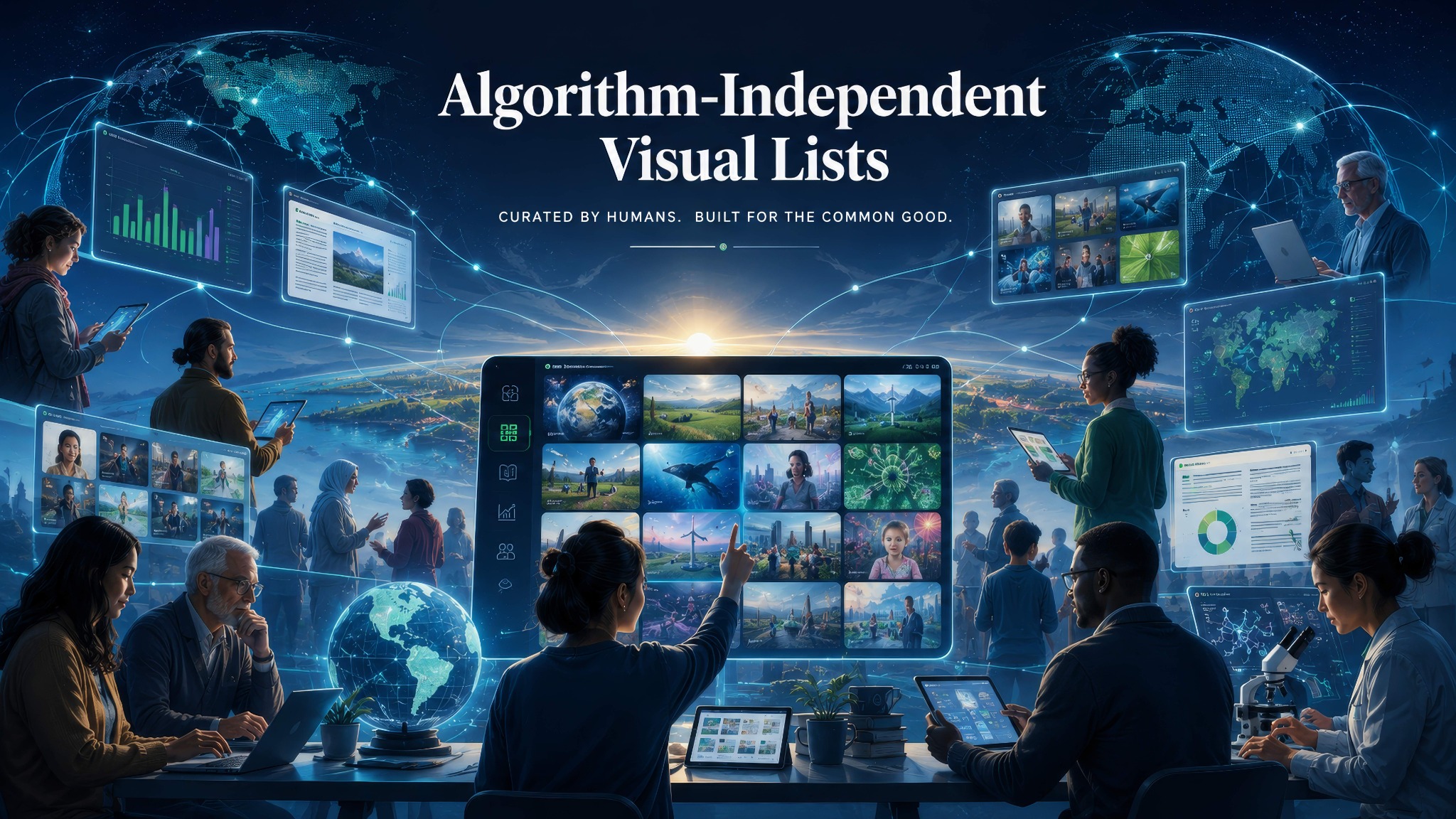 Futuristic image about human-curated discovery for public benefit.