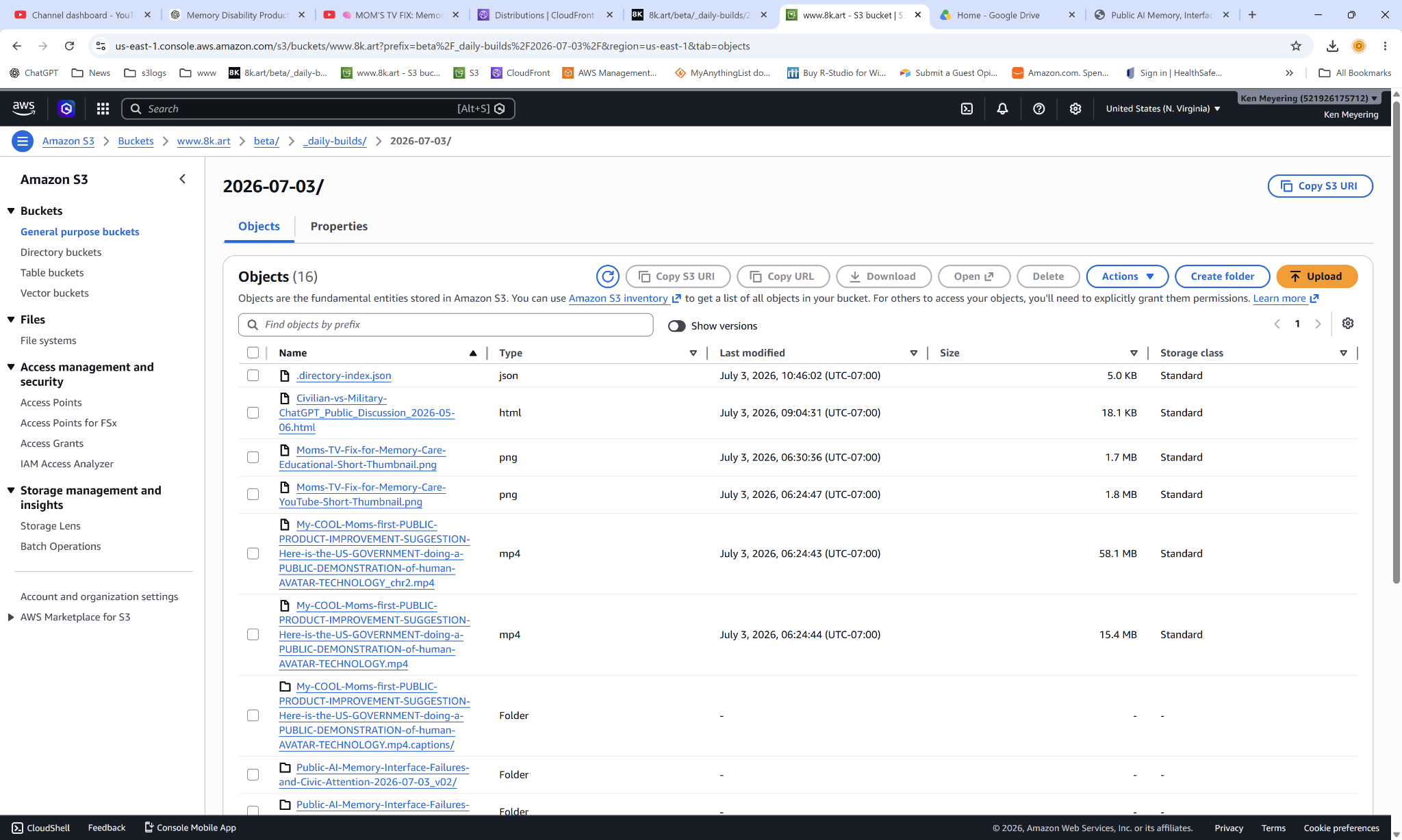 AWS list view showing long object names wrapped into multiple lines.