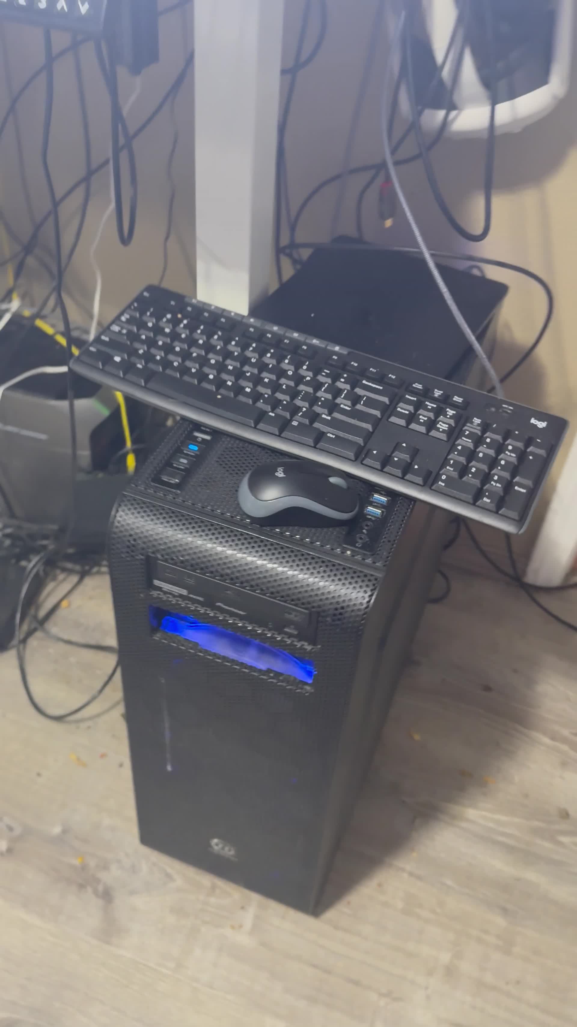 Large tower workstation used as a portability warning