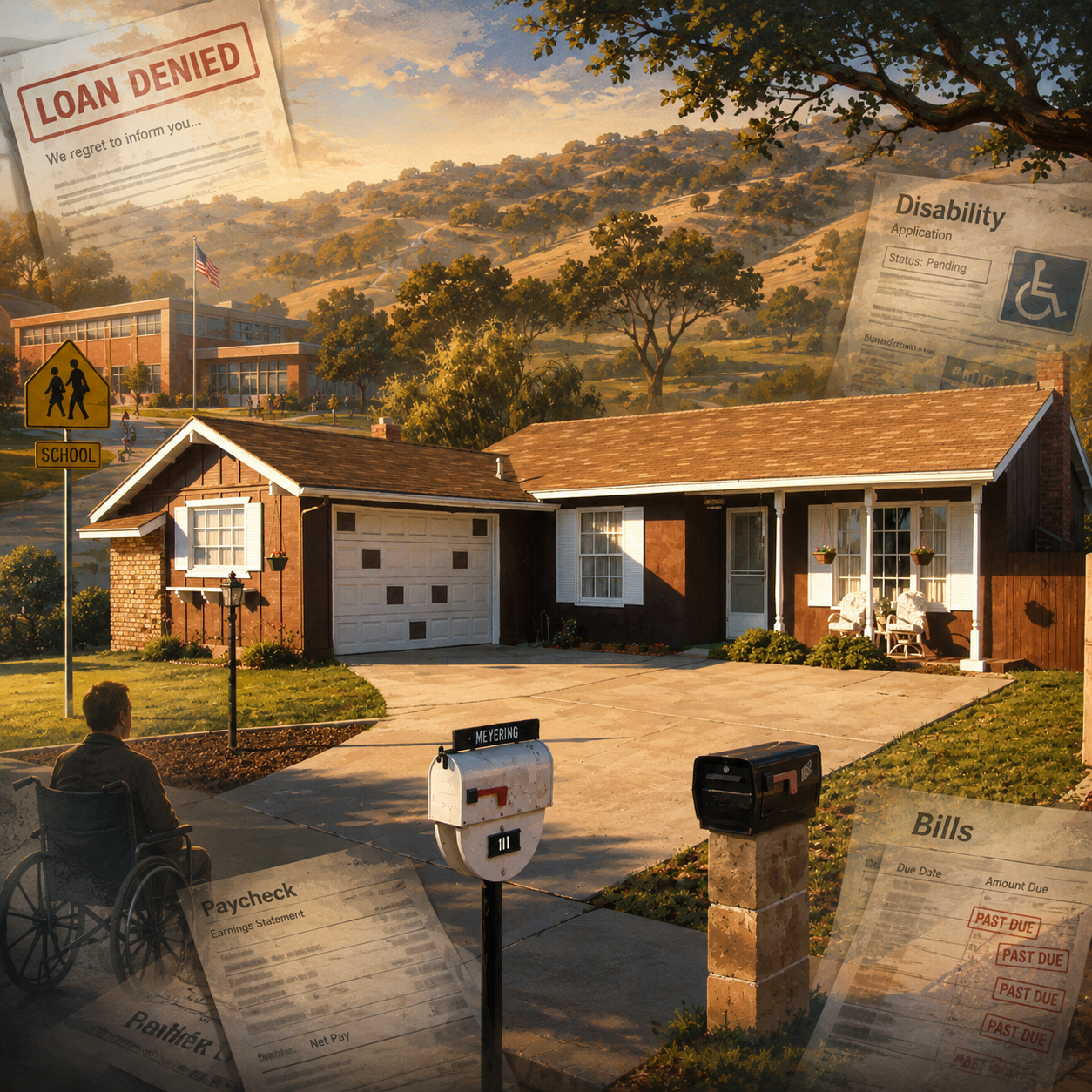 Symbolic illustration of a modest family home under economic pressure